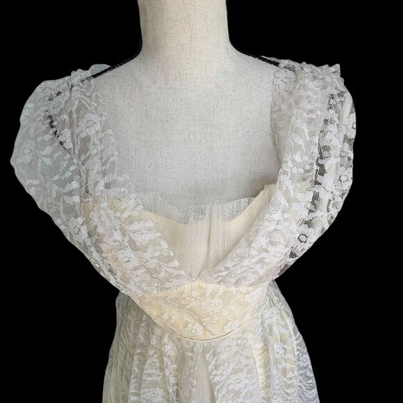 VTG 50s 60s Lace Bridal Party Dress Cream White Cottagecore Prairie Fit Flare S - Picture 6 of 16